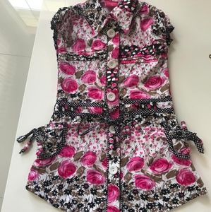 Rose Floral Pattern Button-up Dress Kids